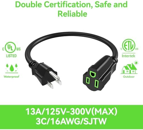 Power Extension Cord 0.5FT/6Inch(10 Pack), Short 3 Prong Electric Extension Cable Outlet Saver, Single Outlet, Heavy Duty, Waterproof, Flexible, 16 AWG, 13A 125V, Extender Wires with 15 Cable Ties - Image 2