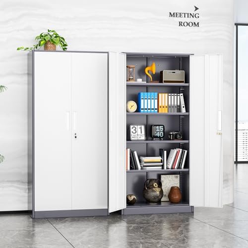 INTERGREAT Metal Storage Cabinet, 72” H Storage Cabinet with Doors and Adjustable Shelves for Office, Home, Garage, Pantry (Assembly Required, Grey White) - Image 2