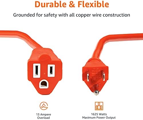 Amazon Basics 50-Foot 3-Prong Indoor/Outdoor Extension Cord, Heavy-Duty, 13 Amps, 1625 Watts, 125 VAC, Orange (Pack of 8) - Image 3