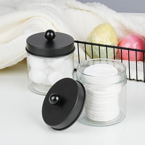 SheeChung Glass Mason Jar Qtip Holder, Black Stainless Steel Lids, 2 Pack - Image 4