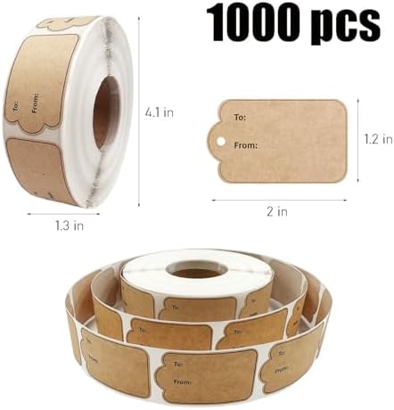 Christmas Gift Tag Stickers, 1000pcs to and from Gift Tag Stickers Brown Kraft Self-Adhesive Gifts Name Tags Sticker Labels for Christmas Holiday Present Sticker,1.2" x 2" - Image 2