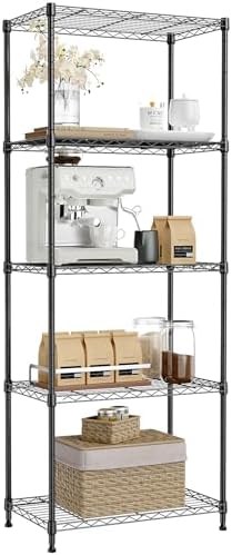 IZEUK 5-Tier Black Metal Storage Shelves, Adjustable Wire Shelving Unit for Kitchen, Bathroom, Pantry, Office, Garage, Organizer Wire Rack, 1250 lbs, 13.7" D x 23.6" W x 63" H by IZEUK