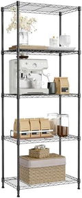 IZEUK 5-Tier Black Metal Storage Shelves, Adjustable Wire Shelving Unit for Kitchen, Bathroom, Pantry, Office, Garage, Organizer Wire Rack, 1250 lbs, 13.7" D x 23.6" W x 63" H by IZEUK