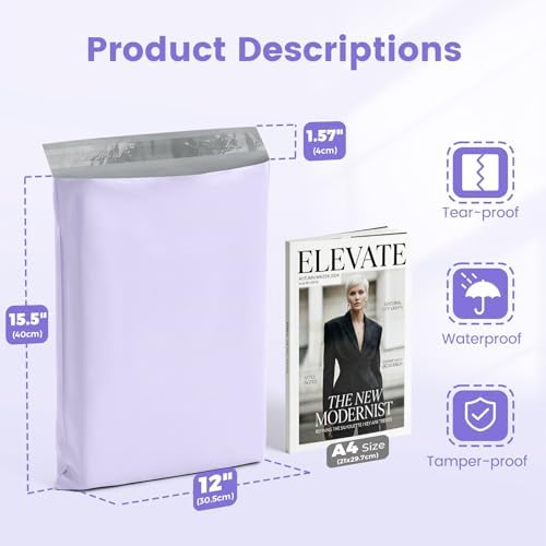 Metronic Poly Mailers 12x15.5 50PC Shipping Bags for Clothing Lilac Purple - Image 2