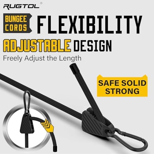Bungee Cords with Hooks, 96 inch Adjustable Bungee Cords with Carabiner Hooks, Easy to Adjust from 7 to 96 inch Black Elastic Bungee Straps with Clips Heavy Duty for Bike, Cargo, Tarps, 6 Pack - Image 3