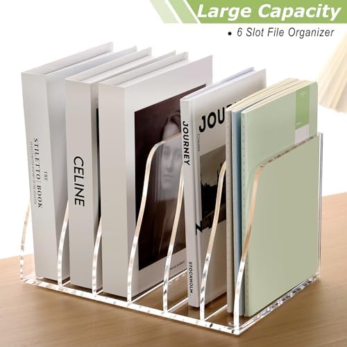 SANRUI Acrylic Desk File Organizer, Clear Magazine File Holder 6 Slot - Image 3