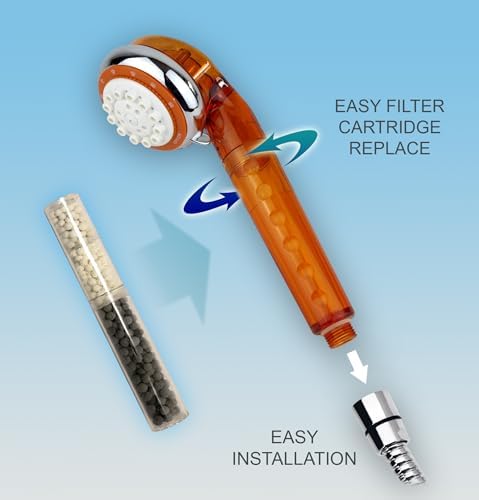 Ronaqua Filtered Handheld Shower Head with Vitamin C – Reduces Chlorine & Impurities, Prevents Dry Skin & Hair, 8 Spray Settings, Easy Installation (Orange) - Image 3