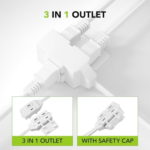 HBN 3-Pack 3 ft 3-Outlet Indoor Extension Cord 16/2 SPT-2, 2 Prong Polarized, Power Cord with Safety Plug Cap, for Homes, Kitchens & Offices, White - Image 6