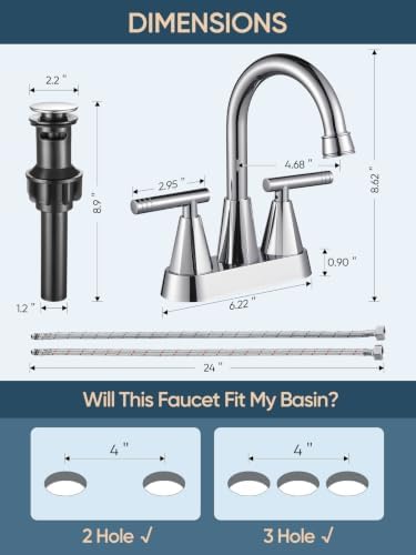 Cobbe Chrome Bathroom Faucets, Centerset Bathroom Sink Faucet 4 Inch - Image 4