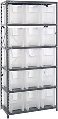 Quantum Storage Systems QSBU-600CL Clear-View Giant Stack 6-Shelf Steel Shelving Unit, 18" x 36" x 75" with 15 QGH600CL and 6 QGH800CL Bins, Clear by QuantumStorageSystems