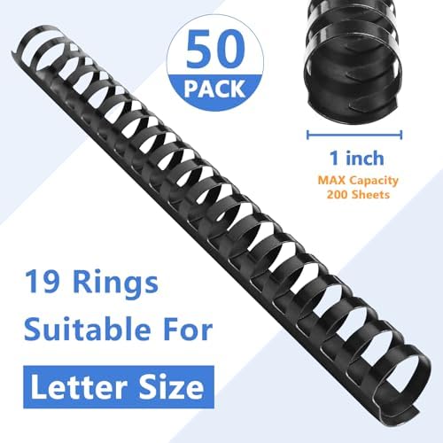 HOUYEE 50 Pack 1 Inch Plastic Binding Combs,19 Rings, 200 Sheets Capacity - Image 2