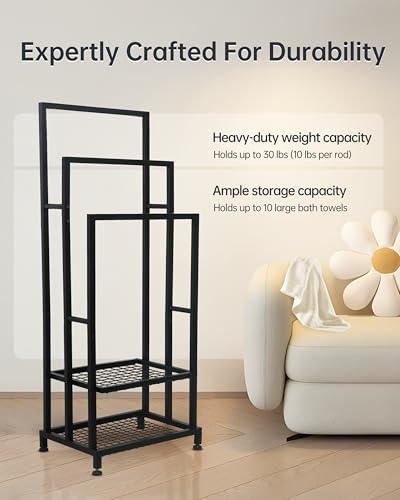 ZOES HOMEWARE Heavy Duty Pool Towel Rack for Outdoor | 3 Tier Free Standing Towel Rack with 2 Storage Shelves | Anti-Rust Stand Rack for Outdoor,Pool &Bathroom | Black, 41"x16"x12" - Image 4