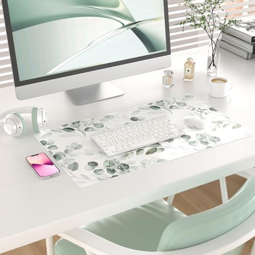 Colorful Star Large Mouse Pad, PU Leather Waterproof Desk Mat, Computer Gaming Mouse Pad, XXL Full Extended Mousepad Non Slip Desk Pad for School Office Home 23.6" x 13.8" - Soft Eucalyptus - Image 2