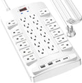 Surge Protector Power Strip - QINLIANF 20Ft Flat Plug Heavy Duty Extension Cord with 24 Outlets and 4 USB Ports(2 USB-C Ports), 4100J, for Home, Office, Dorm, ETL Listed, White by QINLIANF