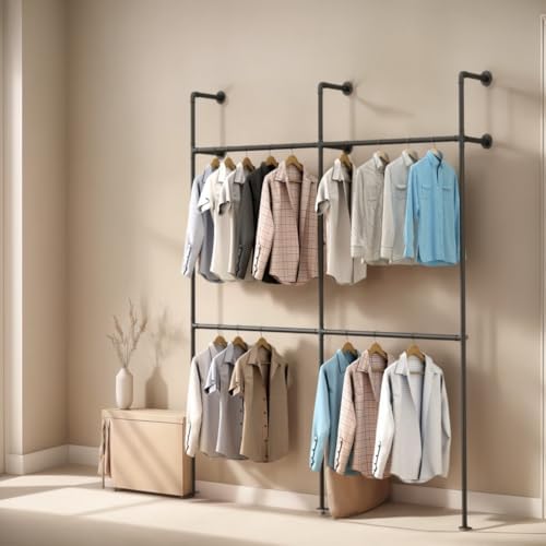 Industrial Pipe Garment Rack, Wall Mounted Clothing Organizer for Walk-in Wardrobe, Multi-Purpose Storage Solution, Heavy Duty, 399 * 220cm by Unknown