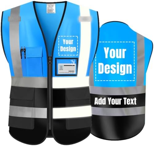 High Visibility Safety Vest with Reflective Strips Customize Logo Hi Vis Team Work Uniform Vest (3XL, Blue black) by YOWESHOP