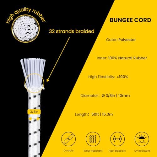 Brotree Bungee Cords 3/8" x 50ft Elastic Shock Cord 100% Stretch Cord - Image 3