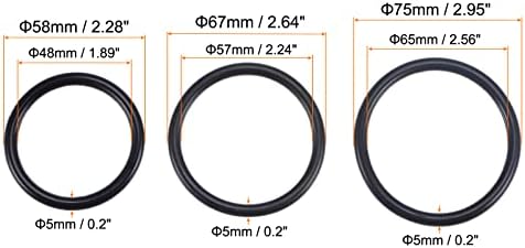 MECCANIXITY Nitrile Rubber O-Rings 58mm 67mm 75mm OD 48mm 57mm 65mm ID 5mm Thick Seal Gasket, Black 30in1 Set - Image 2