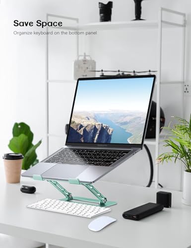 Aoviho Adjustable Laptop Stand for Desk,Portable Laptop Stand Holder and Riser,Foldable Aluminum Notebook Computer Stands for MacBook Air Pro HP Lenovo Dell Samsung, 10-15.6 inch (Fresh Green) - Image 3
