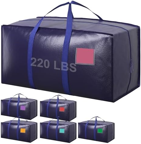 6 Pack Moving Bags Heavy Duty 210GSM with Full-Open Side Zipper, 93L 220lbs Waterproof Foldable Storage Totes for College Dorm Move-In, Moving Boxes Alternative & Home Organization, Blue by RMOHRO