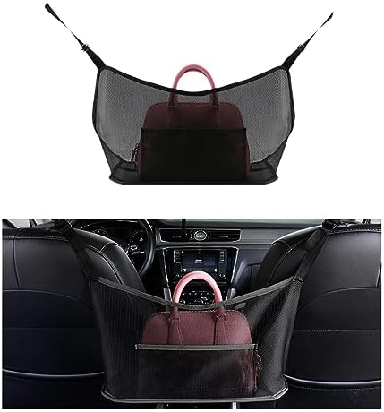 Ziciner Car Net Pocket Handbag Holder, Organizer Mesh Bag Between Two Seat, Driver Storage Netting Pouch for Handbag Purse, Barrier of Backseat Pet Kids, Car Accessories for Women Men (Black) by Ziciner