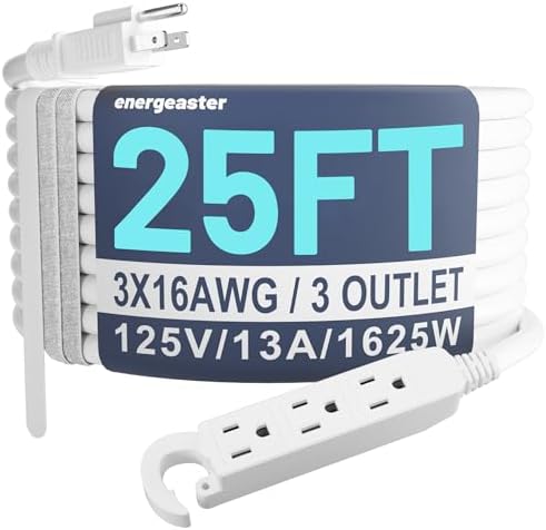 Energeaster 16/3 25 Ft 3 Outlet Extension Cord Outdoor/Indoor, White by energeaster