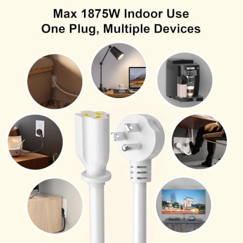 HUANCHAIN 14 Gauge 1 FT 3 Pack White Flat Plug Extension Cord, Indoor - Image 4