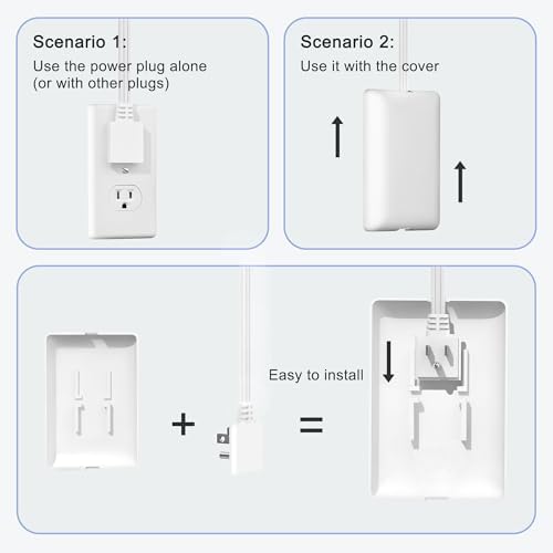 CABOCASA 8FT Flat Plug Extension Cord Power Strip 3 Outlets White Upward - Image 3