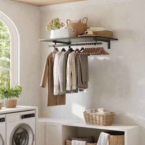 IAE Wall Mounted Clothes Rack with Shelf and Hanging Rod, 36x24in, Black by IAE