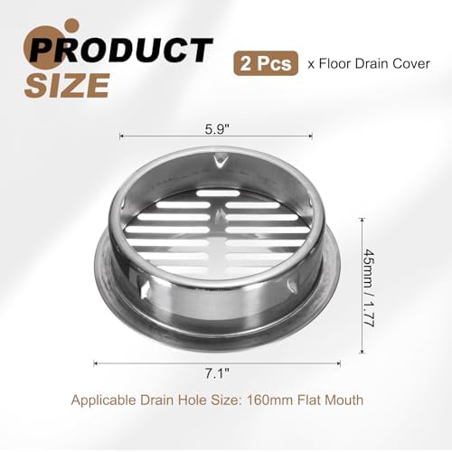 PATIKIL Floor Drain Cover 7" x 6" (160 Flat Mouth), 2 Pcs 304 Stainless Steel Round Anti Blocking Snap-in Drain Strainers for Outdoor Bathroom Kitchen Washroom Landscaped, Silver - Image 2