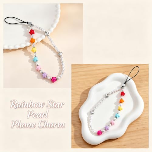 Phone Charm Wrist Strap Rainbow Star Pearl Beaded Aesthetic Camera Lanyard - Image 6