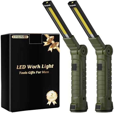 Coquimbo Tool Gifts for Men Him, Rechargeable LED Work Light, 2 Pack Green by Coquimbo