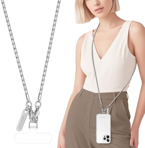 MOUTAKEY Metal Cell Phone chain Crossbody Phone lanyard with 2 Tether Tabs Detachable iPhone Chain Crossbody Strap,Non-rusting,Solid,iPhone Lanyard for Women Girls Travel Shopping Party Camping by MOUTAKEY