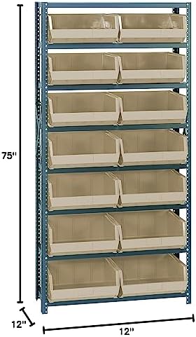 Quantum Storage Systems QSBU-250IV Giant Open Hopper Steel Shelving System, 12" D x 36" W x 75" H, with 8 Shelves and 14 QUS250 Bins, Ivory - Image 2