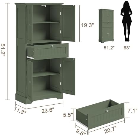 ChooChoo 51" H Bathroom Floor Cabinet with Drawer and Adjustable Shelves - Image 3