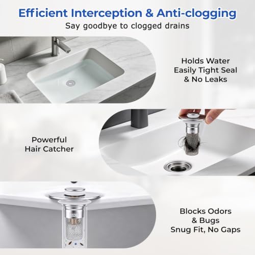2 Pack Pop-up Sink Stopper, Bathroom Sink Stopper, Sink Drain Strainer - Image 4