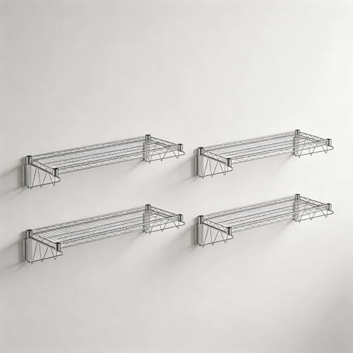 4 Pack 14" x 60" Chrome NSF Wire Wall Mount Shelf, Heavy Duty Wall Storage Rack, Industrial Metal Shelving, Fixed Shelf for Stock Rooms, Warehouse by Zedfire