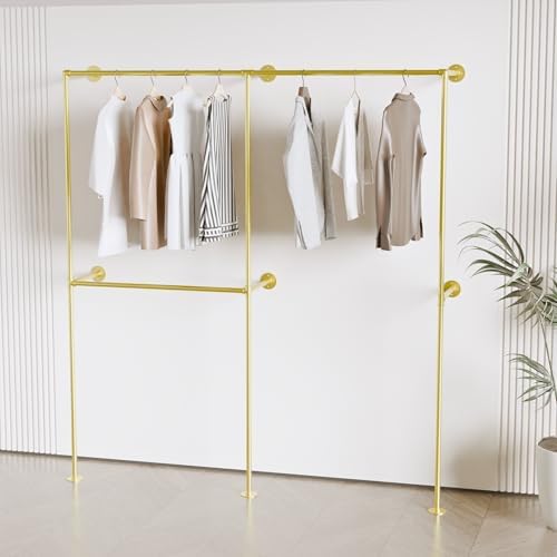 Industrial Pipe Clothing Rack, Wall Mounted Clothes Rack, 75", 3 Rods by Anynice