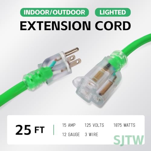 EP 25 Ft 12/3 SJTW Lighted Outdoor Extension Cord, Green - Image 2