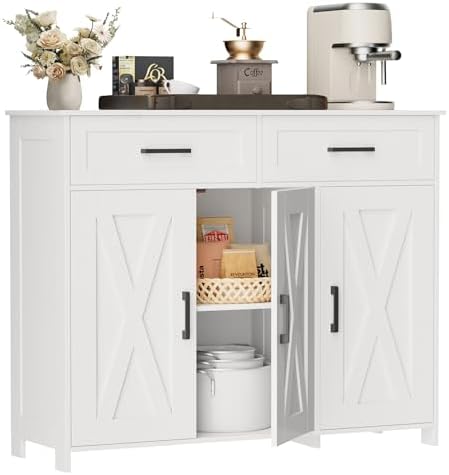 Homhedy Coffee Bar Storage Cabinet with Drawers, Kitchen Buffet Cabinet - Image 3