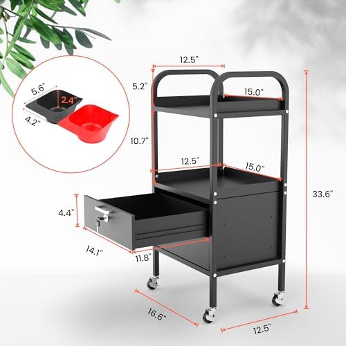 TASALON Metal Salon Trolley Cart with Wheels & Lockable Drawers – 4-Tier Hair Stylist Rolling Tray Cart, Barber & Esthetician Station Organizer, Beauty Salon Equipment & Spa Storage Cabinet - Image 6