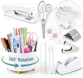 Gawsey White Desk Organizers and Accessories with Desk Organizer 360° Rotating Pen Holder and Office Supplies, Cute Stationery Supplies Set by Gawsey