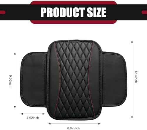 Car Center Console Cover, Upgraded Patchwork Leather Arm Rest Cover with Side Storage Pockets, Comfortable Auto Armrest Protector Cushion, Universal Middle Console Pad for SUV, Sedan (Black) - Image 2