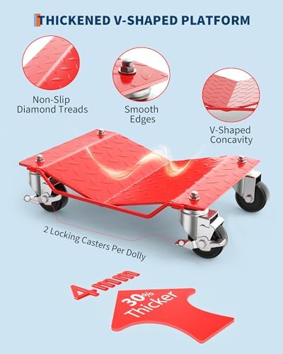 Garvee Car Wheel Dolly Set of 2,3000 LBS Capacity Heavy Duty Vehicle Mover Dolly with Brakes for Moving Cars, Trucks, Trailers and Motorcycles, Red - Image 2