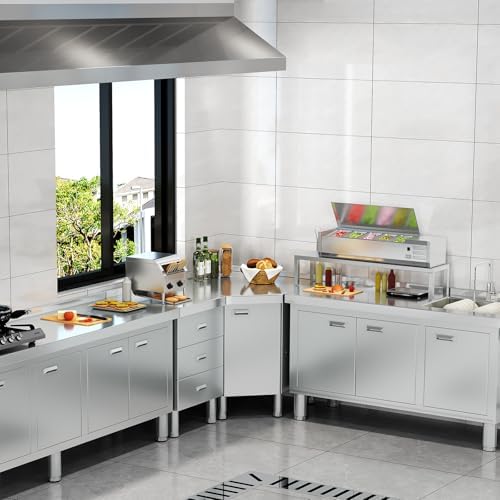 ZZV Corner Stainless Steel Table with Cabinet for Prep & Work Heavy Duty Work Table Commercial Stainless Steel Kitchen Cabinet for Restaurant Hotel Cafe Workshop Garage - Image 4