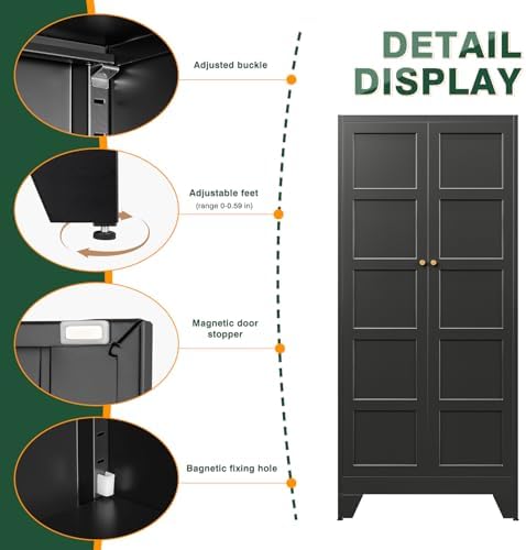 Letaya 72" H Metal Storage Cabinet with 2 Doors and 4 Shelves,Tall Kitchen Pantry Cabinets,Utility Pantry Organizers for Cupboard/Dining/Bathroom/Home Office/Garage (Black, 72" H x 18" D x 33.5" W) - Image 4