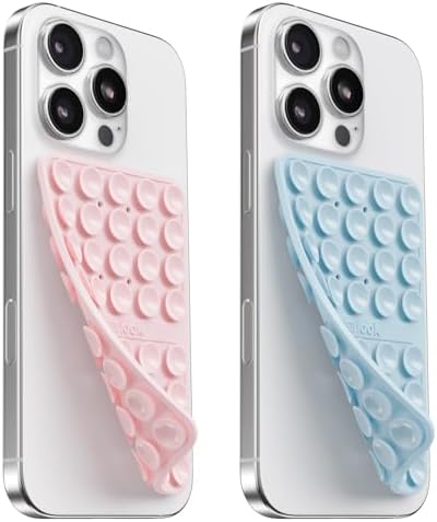 2PCS Silicone Suction Cup Phone Case Mount Double Sided, Hands-Free Phone Accessories Holder for Selfies and Videos, Silicon Sticky Phone Grip for iPhone and Android Light Pink&Light Blue by KlearlookMaximizedClarity