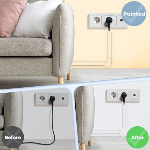 One-Cord Hider Kit, 126in Cable Covers for Wires on Wall, Mini Wire Hider for Wall Mounted TV, White Cable Raceway, Paintable Cord Cover Cable Management for Home Office, 8 x L15.7in W0.6in H0.4in - Image 5