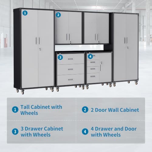 6-Piece Garage Storage Cabinets System Heavy Duty Workshop Set - Image 4