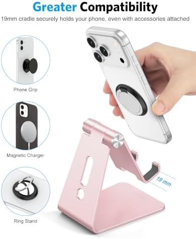 OMOTON Adjustable Cell Phone Stand, C2 Aluminum Desktop Phone Holder Dock Compatible with iPhone 15 14 13 Xs XR 8 Plus 7 6, Samsung Galaxy, Google Pixel, Android Phones, Rose Gold - Image 5